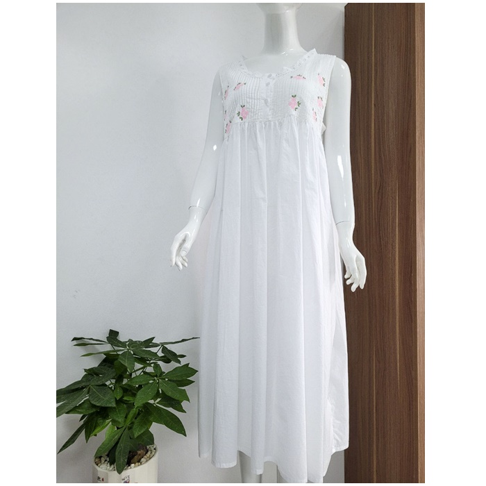 CHINEE Custom Embroidery White Cotton Nightgown Cotton Lace and Buttons Nightwear Sleep Dress Gift for the Bride Wife Girlfriend
