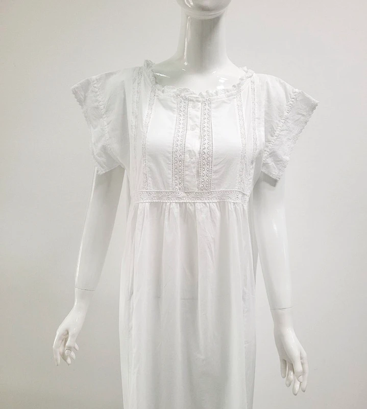 CHINEE Custom Embroidery White Cotton Nightgown Cotton Lace and Buttons Nightwear Sleep Dress Gift for the Bride Wife Girlfriend