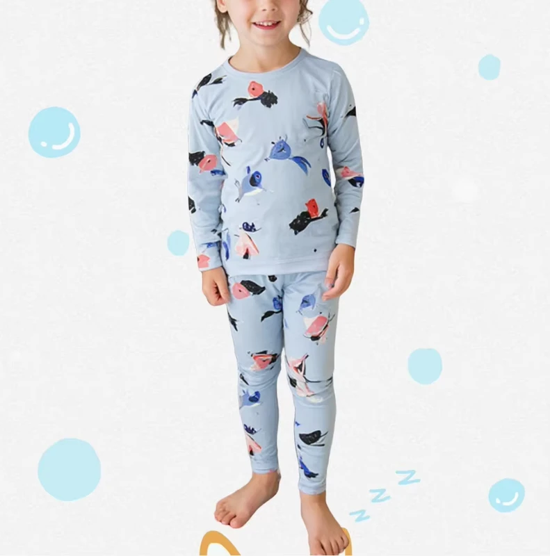 CHINEE Custom Factory 95% Bamboo 5% Spandex Baby Kid 2 Pcs Long Sleeve Cotton Pants Pjs Sleepwear Children Pajamas Sleepsuit Sets