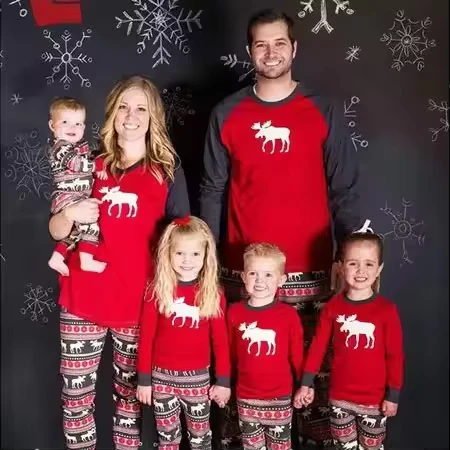 CHINEE Custom Family Christmas Pajama Deer Print Cotton Kids Christmas Pajamas Bamboo Family Sleepwear Pj Sets Mens Christmas Pajamas