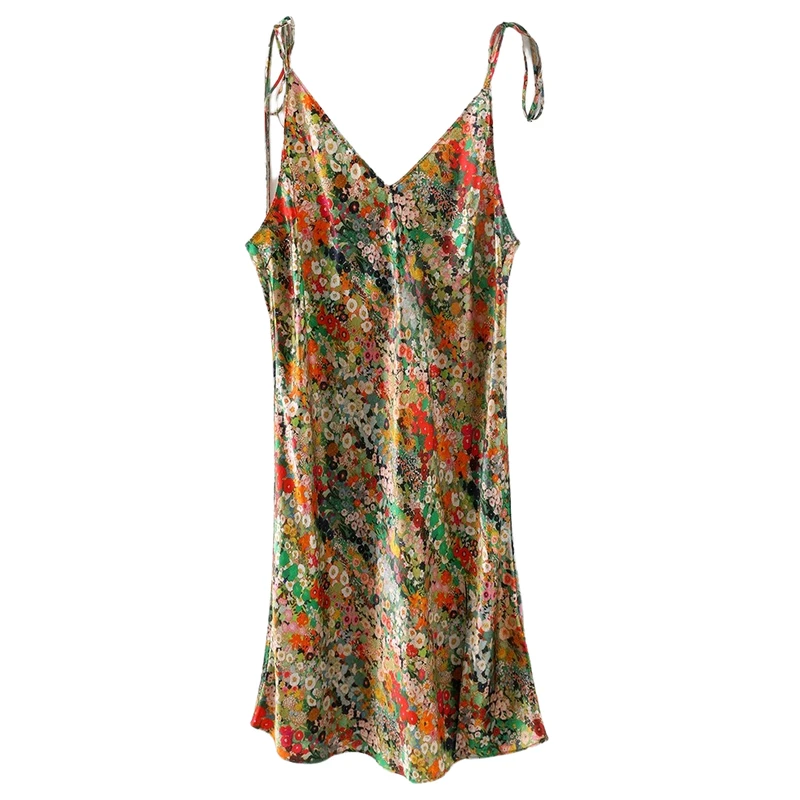 CHINEE Custom Floral Printed Design Silk Satin Nightwear 100% Pure Silk Night Dress