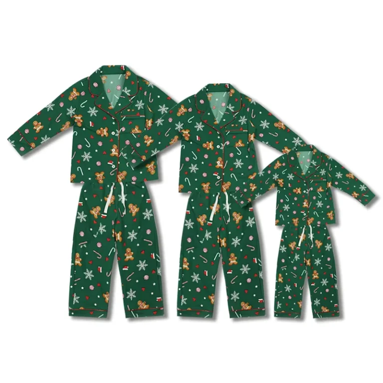 CHINEE-Custom-Gingerbread-Man-Printed-Green-Holiday-Family-Matching-Christmas-Pajamas-Set-for-Mommy-Daddy-and-Me