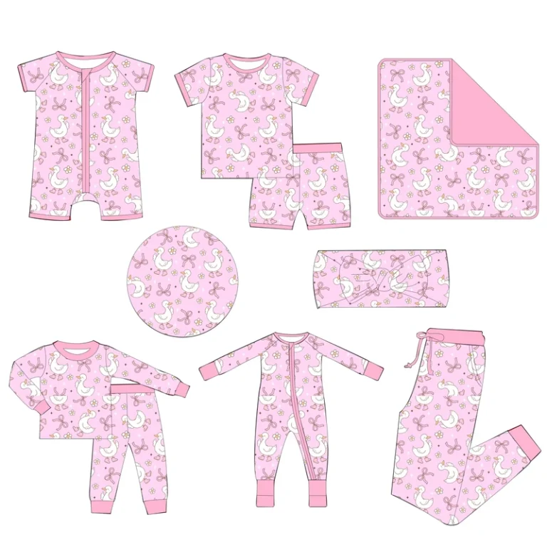 CHINEE-Custom-Goose-Bows-Bamboo-Mommy-and-Me-Pajama-Sets-Women-Jogger-Pant-Kids-Pajamas-Zippy-Baby-Blanket-Silly-Goose-Bamboo-Pajamas