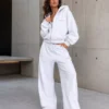 CHINEE Custom High Quality Casual Women Cotton Fleece Tracksuit Set Chenille Embroidery Double Zipper Hoodie And Sweatpants Set