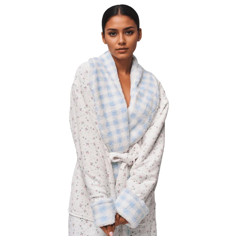 CHINEE Custom High Quality Reversible Fleece Casual Bathrobe For Women Extra Long Fluffy Striped Plush All Seasons