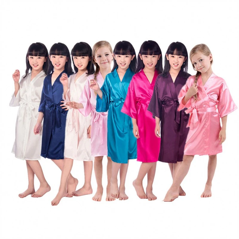 CHINEE Custom High Quality White Silk Summer Girls Bathrobe Kids Pajamas Satin Robe Breathable Night Dress for Children