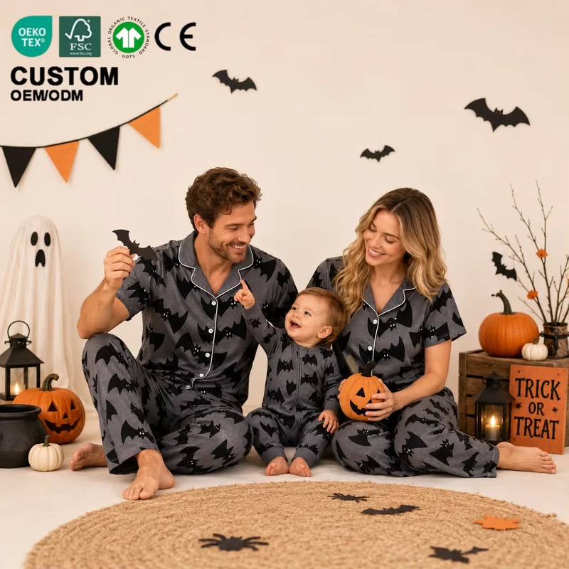 CHINEE Custom Holiday Patterns Bamboo Pajama GOTS Certified Organic Sleepwear Family Matching Halloween PJs for Whole Family Loungewear
