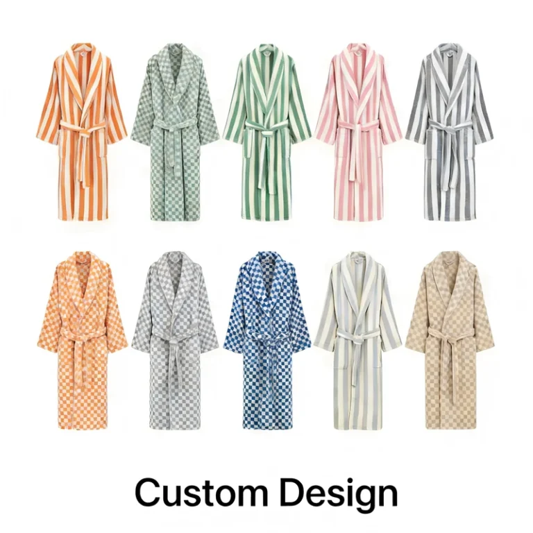 CHINEE Custom Hotel 100% Cotton Yarn Dyed Bathrobe Sleepwear Pajamas Sets For Man Women High Quality Terry Cloth Spa Robe