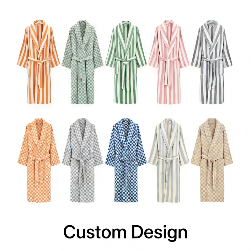 CHINEE Custom Hotel 100% Cotton Yarn Dyed Bathrobe Sleepwear Pajamas Sets For Man Women High Quality Terry Cloth Spa Robe