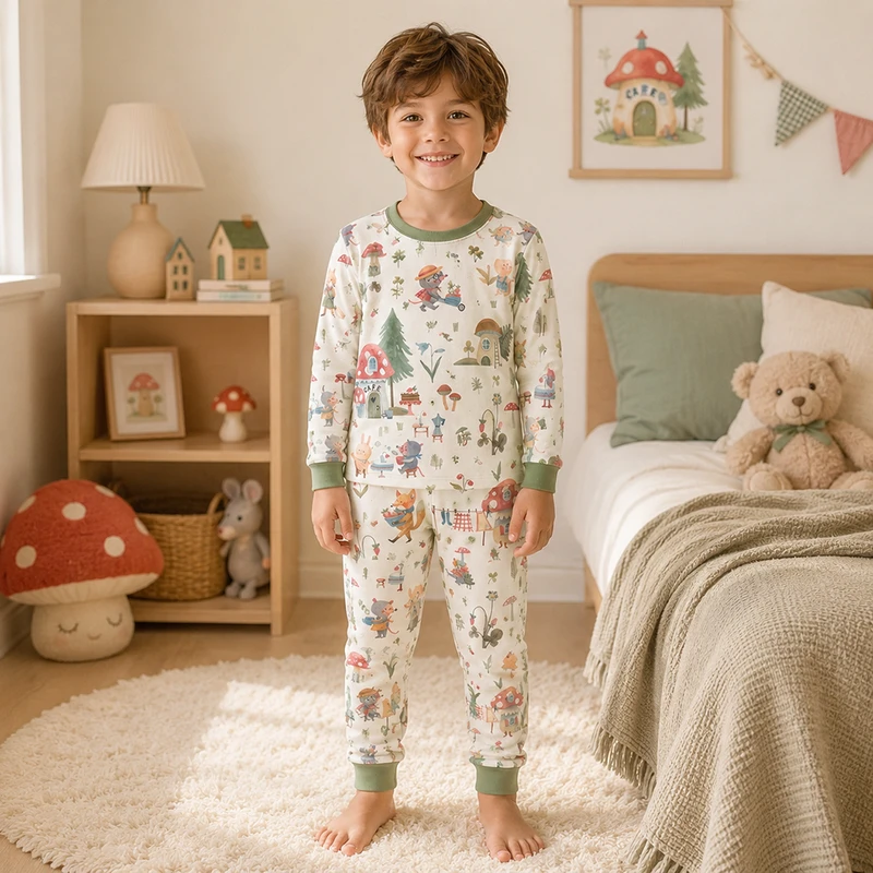 CHINEE Custom Kid Baby Toddler Long Sleeve Pants Two Piece 95% Bamboo 5% Spandex Pajamas Clothing Sets