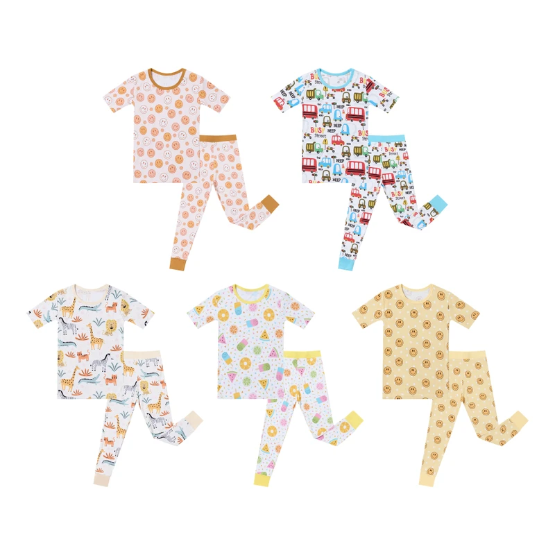 CHINEE Custom Kids Children Bamboo Fiber Spandex 2Pc Short Sleeve Pants Pjs Sleepwear Baby Toddler Pajamas Sleepsuit Clothing Outfit