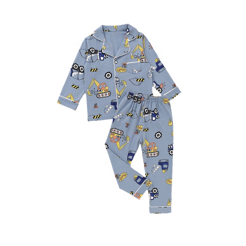 CHINEE Custom Kids Pajama Set Children Toddler Boys Sleepwear Cartoon & Letter Graphic Pocket Front Cotton Kids Pajamas
