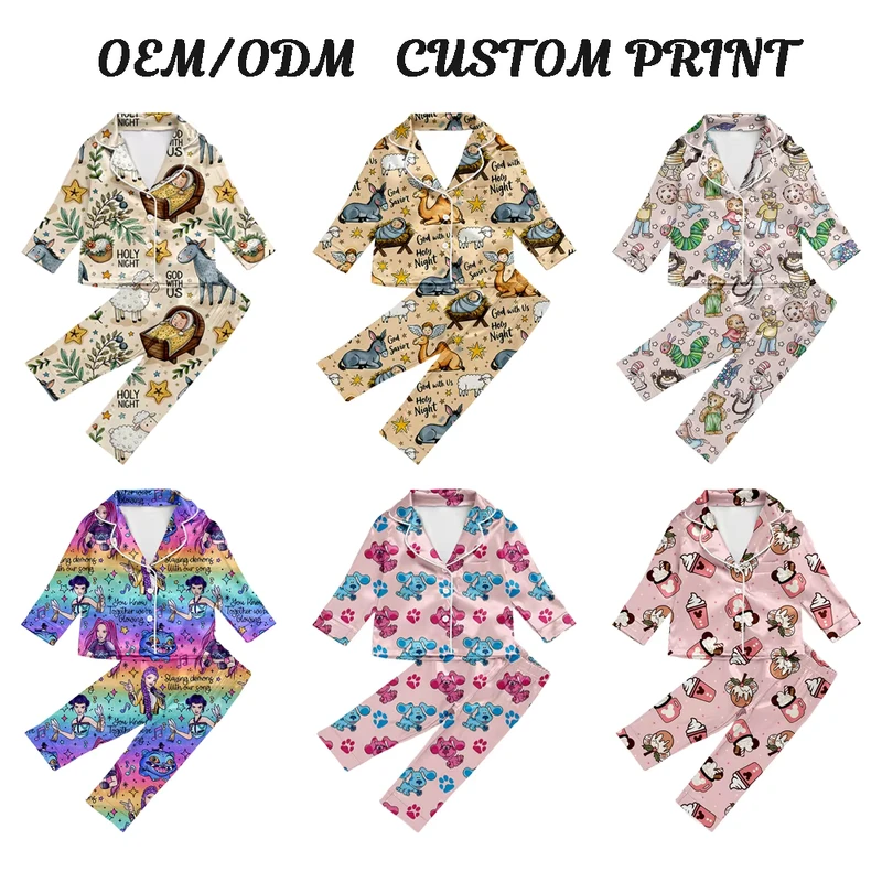 CHINEE Custom Kids Pajamas Cartoon Print Cute Summer Stain Long Sleeves Newborn Baby Kids Two Pieces Set Sleepwear