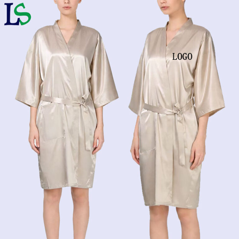 CHINEE Custom LOGO Champagne Spa Kimono Robe Cape Luxury Silk like Women's Bathrobe Wrap Plus Size For Salon Beauty