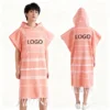 CHINEE Custom LOGO Hooded Beach Robe 100% Cotton Turkish Surf Poncho Towel for Adults Sand Free Quick Dry Striped Pattern