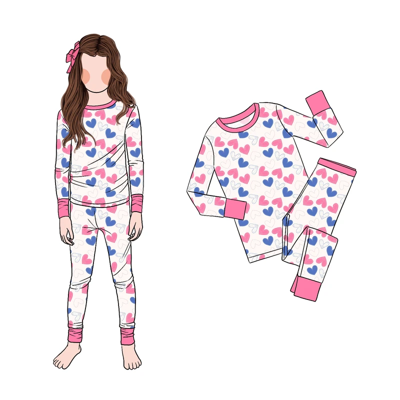 CHINEE Custom Logo 2 Piece Pajama Set Print Toddler Bamboo Good Quality Pajama Set Sleeve Pants Two Piece Sleepwear Set