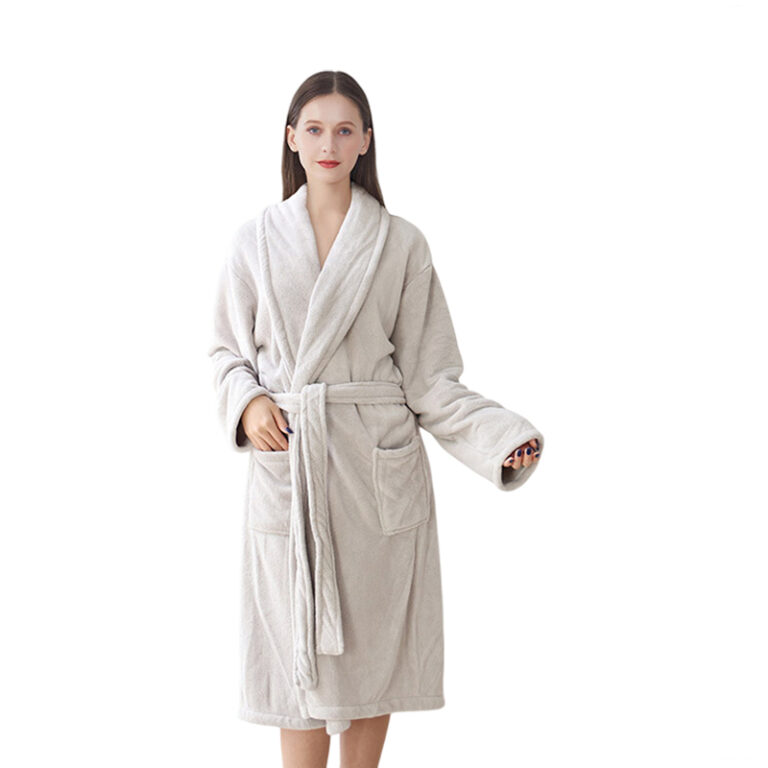 CHINEE Custom Logo Color Hotel Spa Robe Super Soft Warm Bathrobe Coral Fleece Terry Cloth Towel Gown Oversized Long Adult Kids Bathrobe