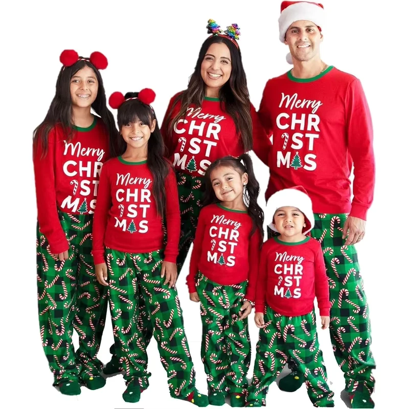 CHINEE Custom Logo Family Christmas Pajamas Pjs Set Matching Christmas Holiday Xmas Jammies Sleepwear for Couples Adult Women Men ODM