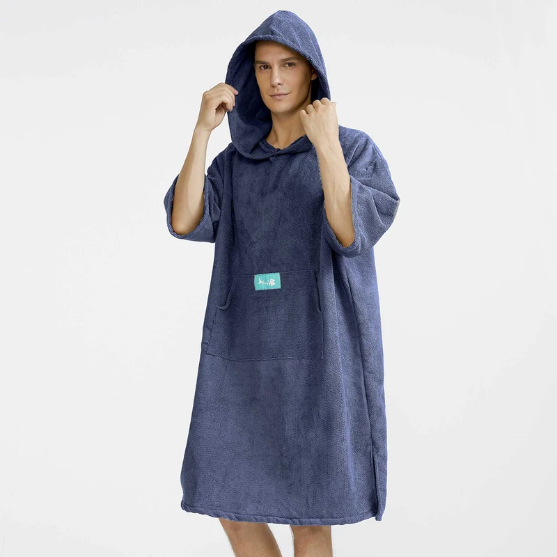 CHINEE Custom Logo High Quality Unisex Cotton Heavyweight Adults Hooded Robe Bath Towel Poncho Swimming Pool Change Beach Surf Poncho