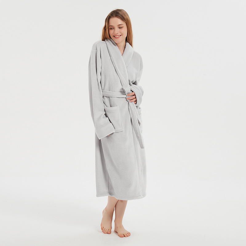 CHINEE Custom Logo Luxury Faux Warm Bathrobes Quick Dry Thick Coral Fleece Unisex Warm Sleepwear Robe Embroidery Soft