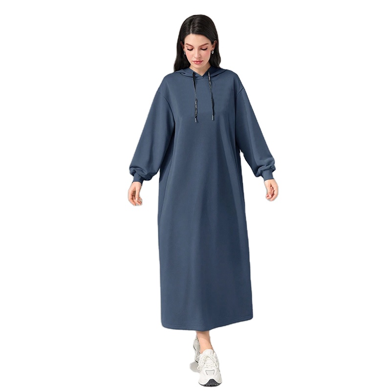 CHINEE Custom Logo Muslim Womens Maxi Long Hoodie Dress Pullover Sweatshirt For Muslin Girl Spring Fall Autumn Winter Loose Dress