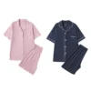 CHINEE Custom Logo OEKO Plain Dyed Short Sleeve Shirt Sleepwear Organic Cotton Pajamas for Women