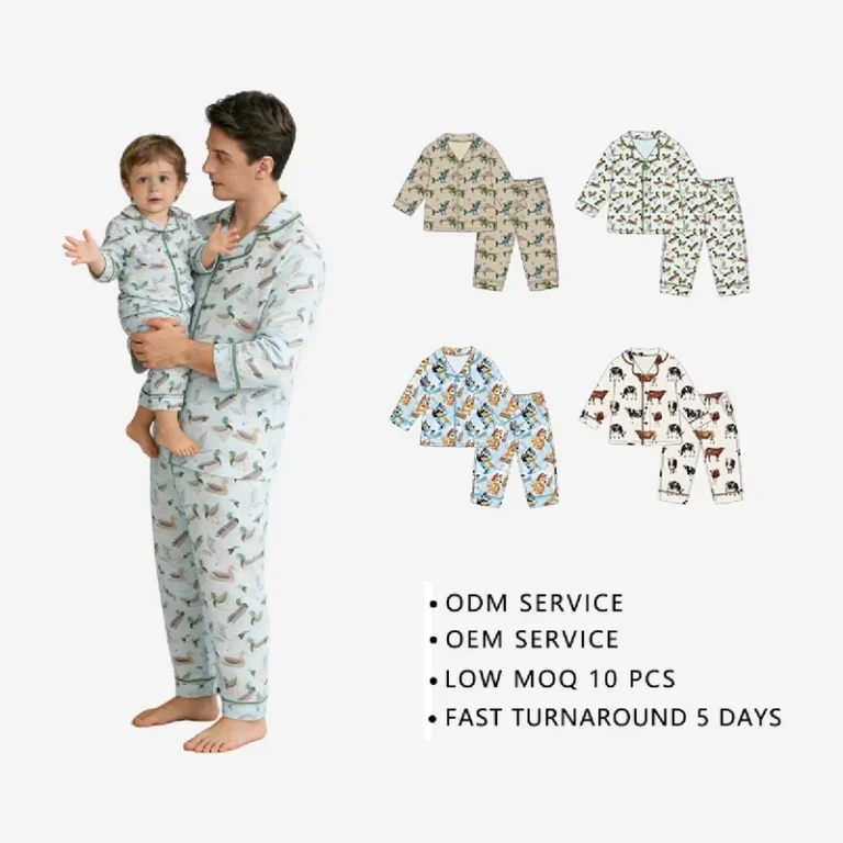 CHINEE-Custom-Logo-OEM-ODM-Family-Bamboo-Fiber-Pajama-Set-Lapel-Collar-Piping-Long-Sleeve-Long-Pants-Matching-Loungewear