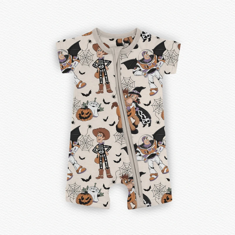 CHINEE Custom Logo Print 95% Bamboo 5% Spandex Baby Toddler Short Sleeve Romper Kid Summer Infant Pajamas Clothes