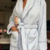CHINEE Custom Logo Soft Plush Loose Classic Terry robe Fluffy Contrasting Piping Shower Morning Bath robe