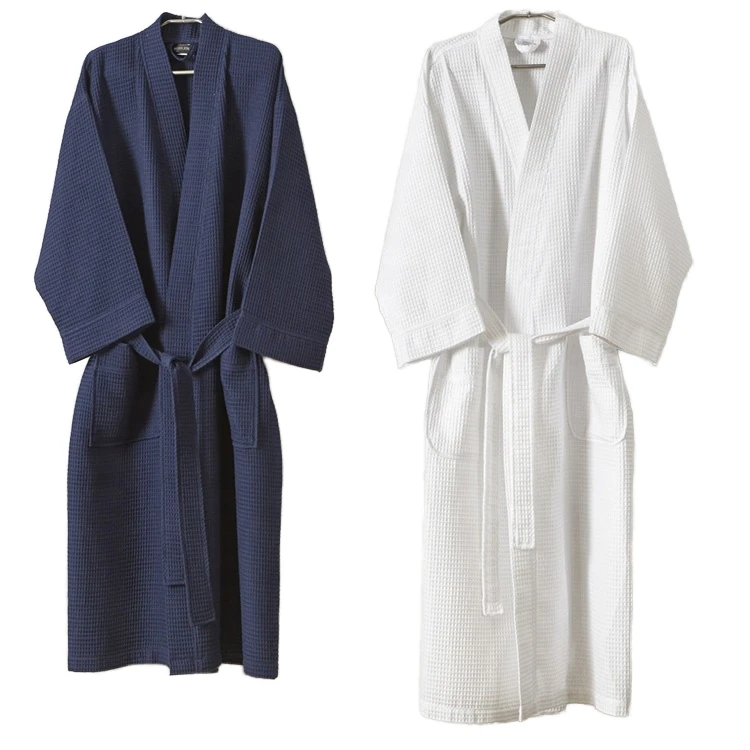 CHINEE Custom Logo Unisex Waffle Bathrobe 100% Cotton Hotel Spa Robe Super Soft Absorbent Quick Dry For Men And Women
