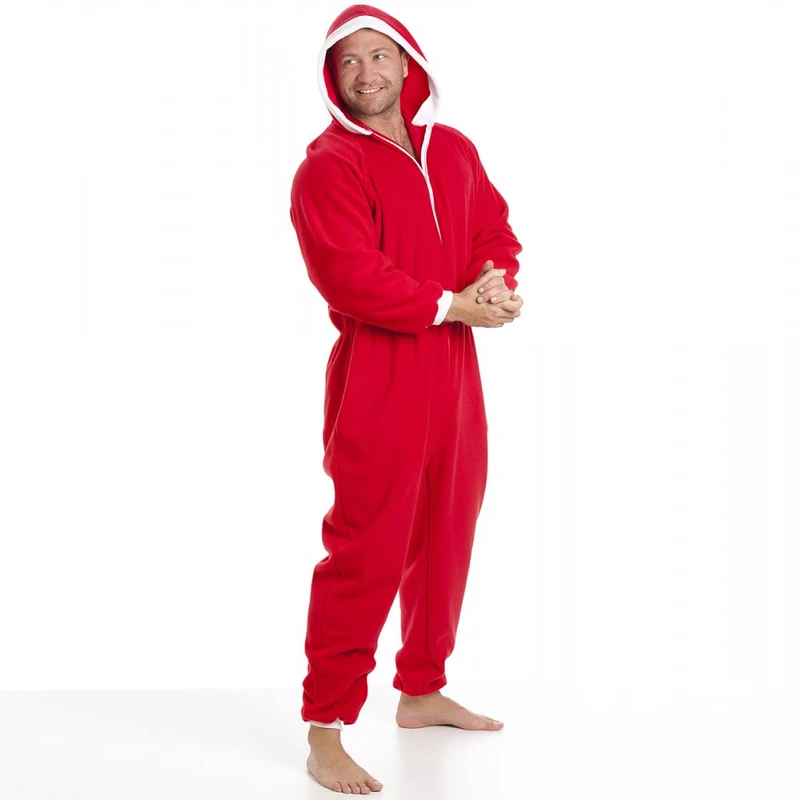 CHINEE Custom Logo Warm Polar Fleece One Piece Sleepwear Men Women Hooded Zip Up Adult Loungewear Jumpsuit Red High Quality 24 7
