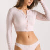 CHINEE Custom Logo Women's Pointelle Pajama Top Knitted Front Buttons Lounge Wear Pink Sleep Top