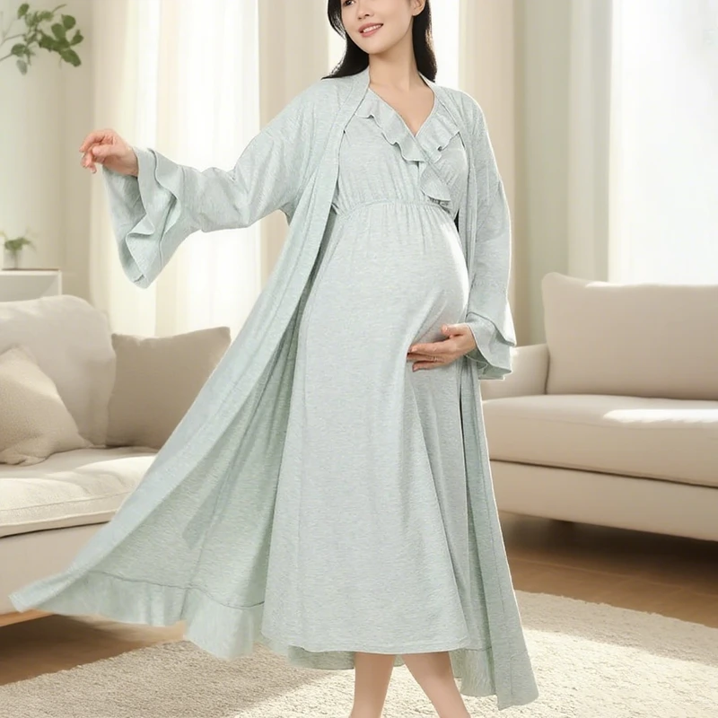 CHINEE Custom Loungewear Women Sets 2Pieces Maternity Print Camisole Nightdress Robe Pajama Set Maternity Dresses Robes Women