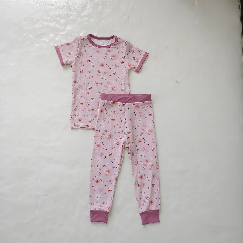 CHINEE Custom Lovely Print Bamboo Baby Products Toddler Girl Sleepwear Clothing Set for Kid Two Pieces Pajamas Set