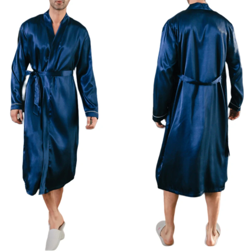 CHINEE Custom Made Men's Short Kimono Satin Sleepwear Robes Modern Latest Design Knee Length Satin Silk Bathrobe for Men