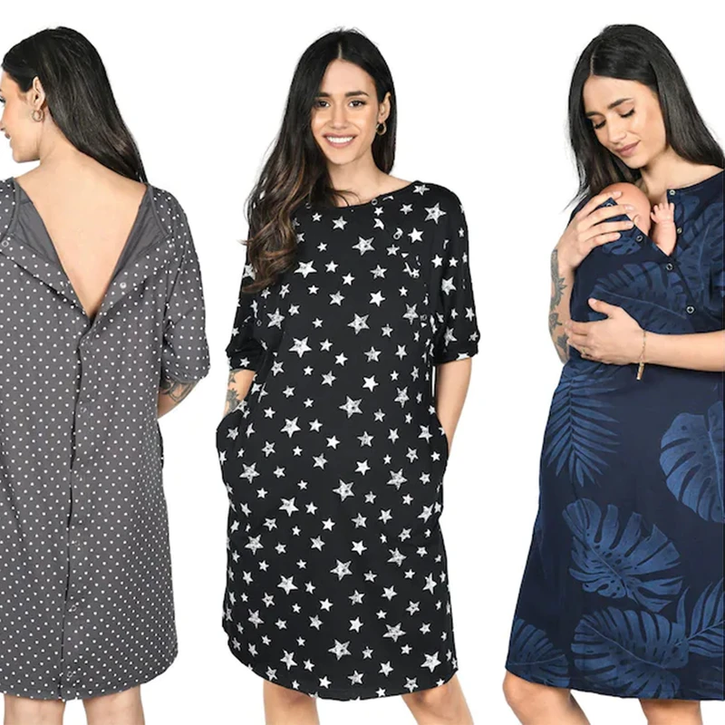 CHINEE Custom Maternity and Nursing Nightdress Delivery Hospital Loose Style Sleepwear Women Casual Pregnant Cotton Pajamas