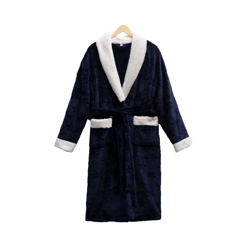 CHINEE Custom Men's Casual Long Sleeve Flannel Bathrobe High Quality Durable 100% Polyester Luxury Bathrobe with Quick Dry Feature