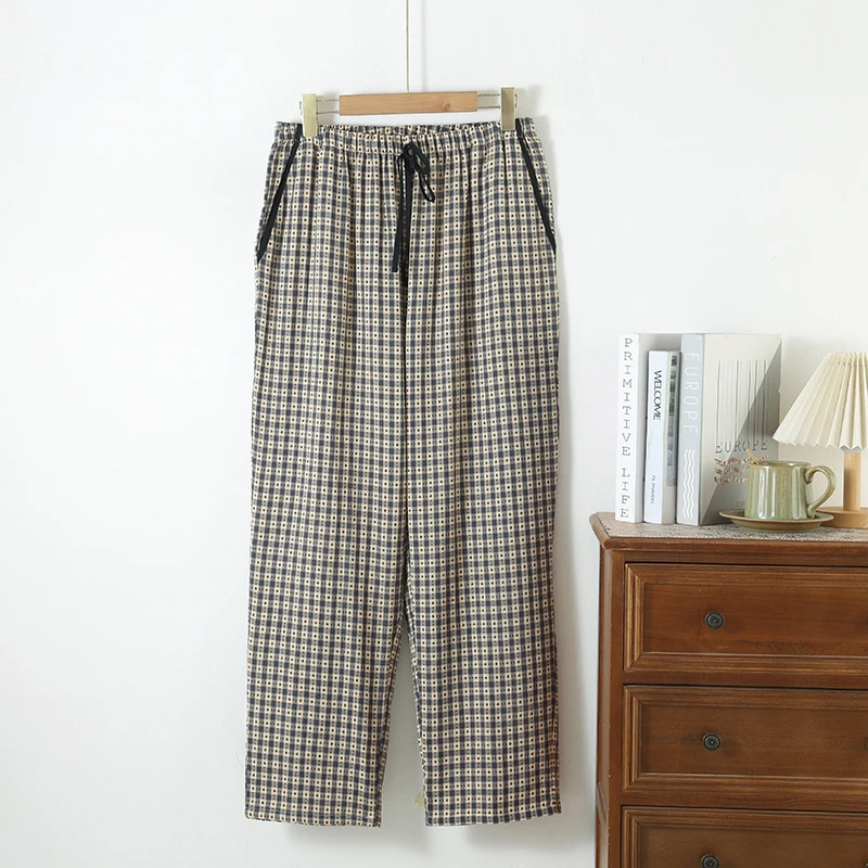 CHINEE Custom Men's Cotton Plaid Pajama Pants Summer Sleepwear for Outdoor Wear