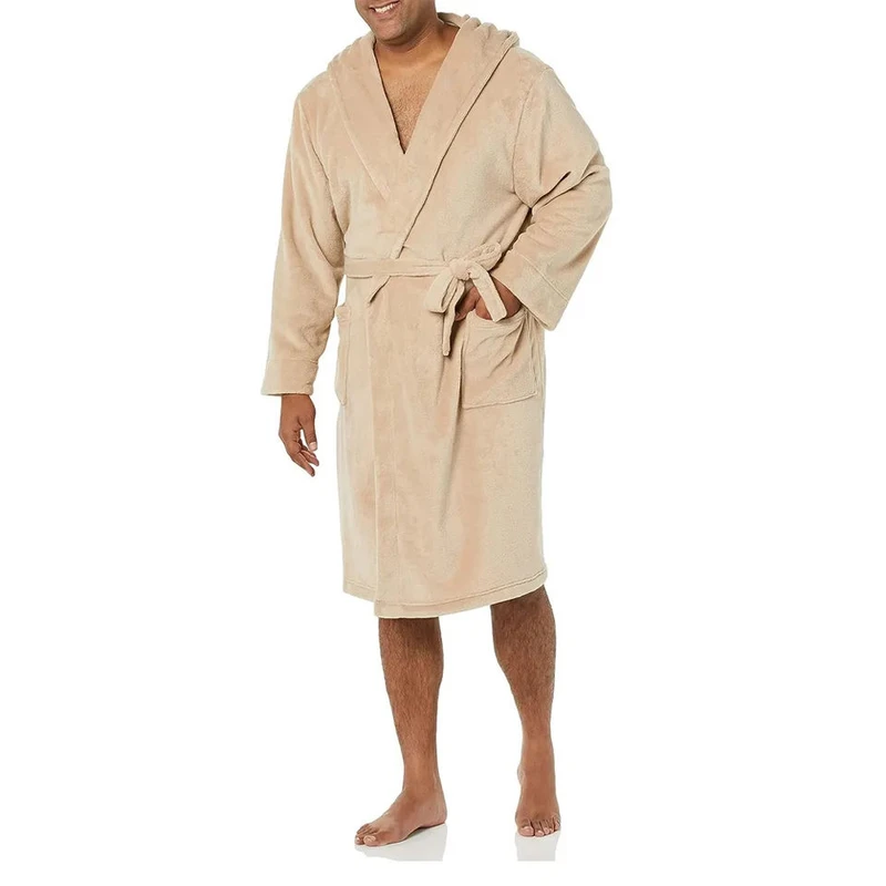 CHINEE Custom Men's Thermal Breathable Plus Size Hooded Bathrobe Luxury Terry Fabric 100% Organic Cotton Winter Robe OEM