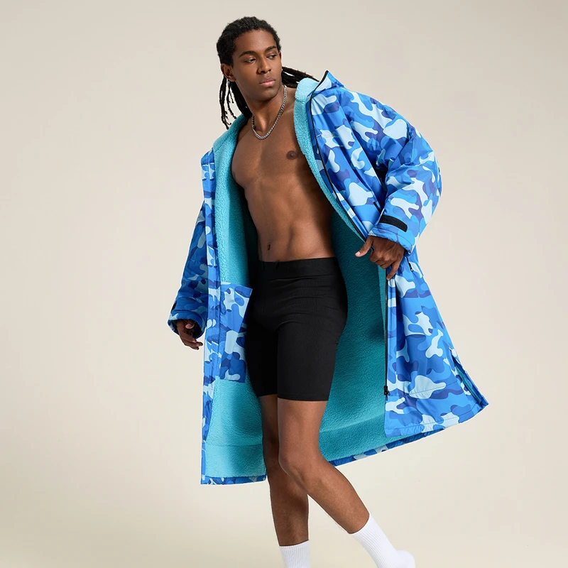 CHINEE Custom Men's Winter Double Layer Long Coat Men's Waterproof Camouflage Beach Swimming Wear Men's Sublimation Full Zip Coat