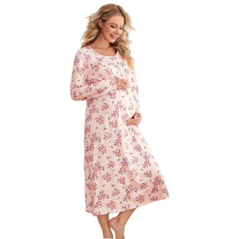 CHINEE-Custom-Micromodal-Maternity-Dresses-Floral-Pregnancy-Nursing-Top-Pregnancy-Pajama-Breastfeeding-Women-Cotton-Maternity-Nightgown