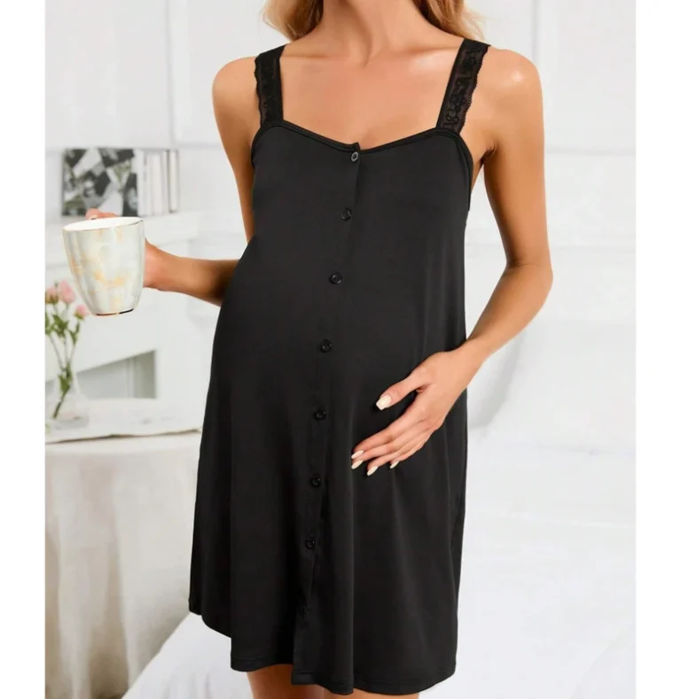 CHINEE-Custom-Modal-Pajamas-Maternity-Button-Front-Cami-Nightdress-Pajama-Dress-Bamboo-Night-Dresses-for-Woman