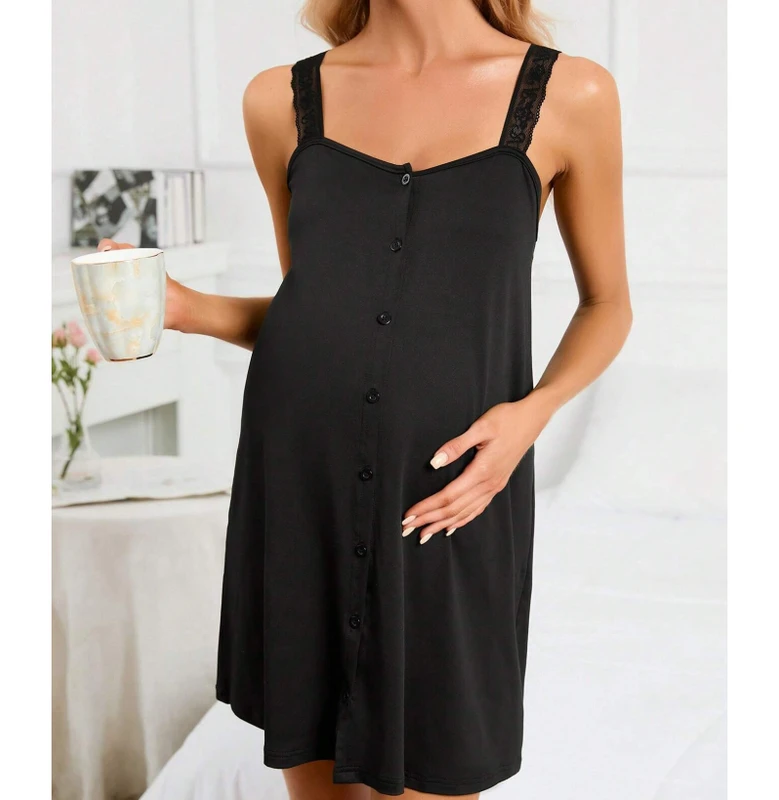 CHINEE Custom Modal Pajamas Maternity Button Front Cami Nightdress Pajama Dress Bamboo Night Dresses for Woman