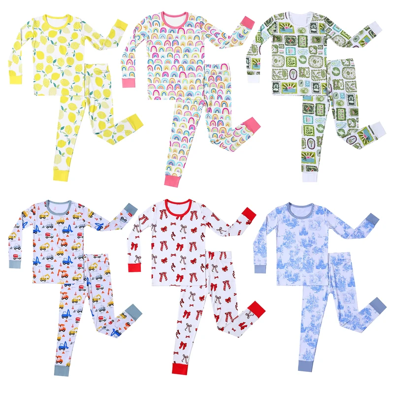 CHINEE Custom Organic Bamboo Children Sleepwear Pajamas Printed Pattern Baby Kid Pajamas Clothes 2pcs Set Long Sleeve Infant Homewear
