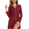 CHINEE Custom Organic Bamboo Women's Sleepwear Pajamas Soft Solid Button Ladies Nightwear Sleeper Clothes Long Sleeve Mama Night Shirt