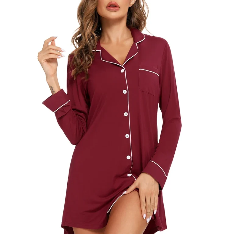 CHINEE Custom Organic Bamboo Women's Sleepwear Pajamas Soft Solid Button Ladies Nightwear Sleeper Clothes Long Sleeve Mama Night Shirt