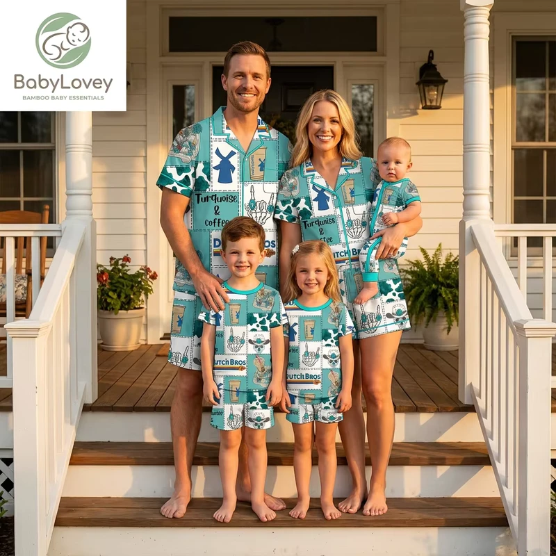 CHINEE Custom Pattern Bamboo Matching Family Pajamas Soft Loungewear Set for Holiday Family Wear