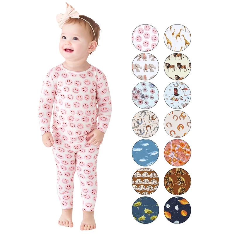CHINEE Custom Pattern Toddler Clothes Bamboo Fiber Kids Pajamas Long Sleeve Pants Breathable Sleepwear Clothes Baby Two Pieces Set