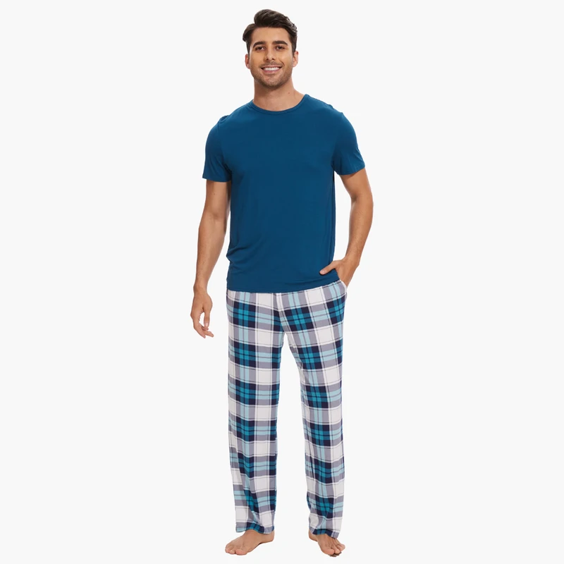 CHINEE Custom Premium Quality Mens Pajama Set Custom Two Piece Plaid Pajama Pants Cotton Sets Pajamas Men Clothing