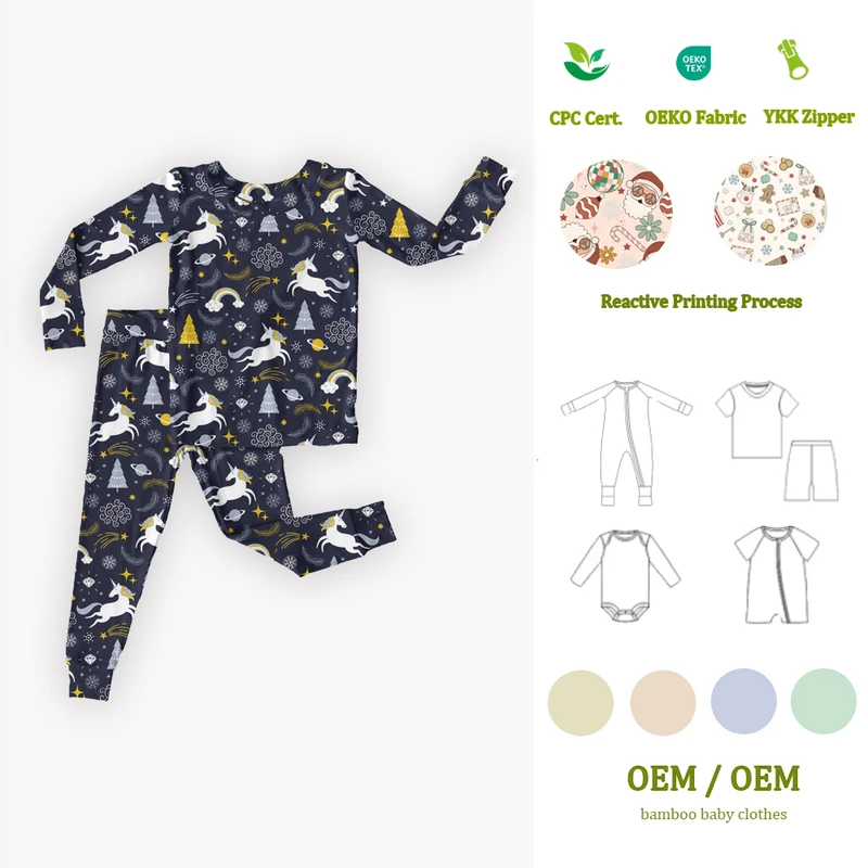 CHINEE Custom Print 95% Bamboo 5% Spandex Baby Pajamas 2 Pcs Unisex Infants Toddler Pajamas Baby Sleepwear Set
